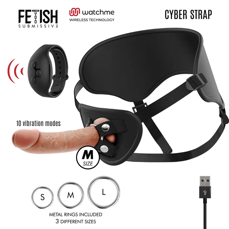 Fetish Submissive Cyber Strap - Arnés With control remoto dildo Watchme M Technology