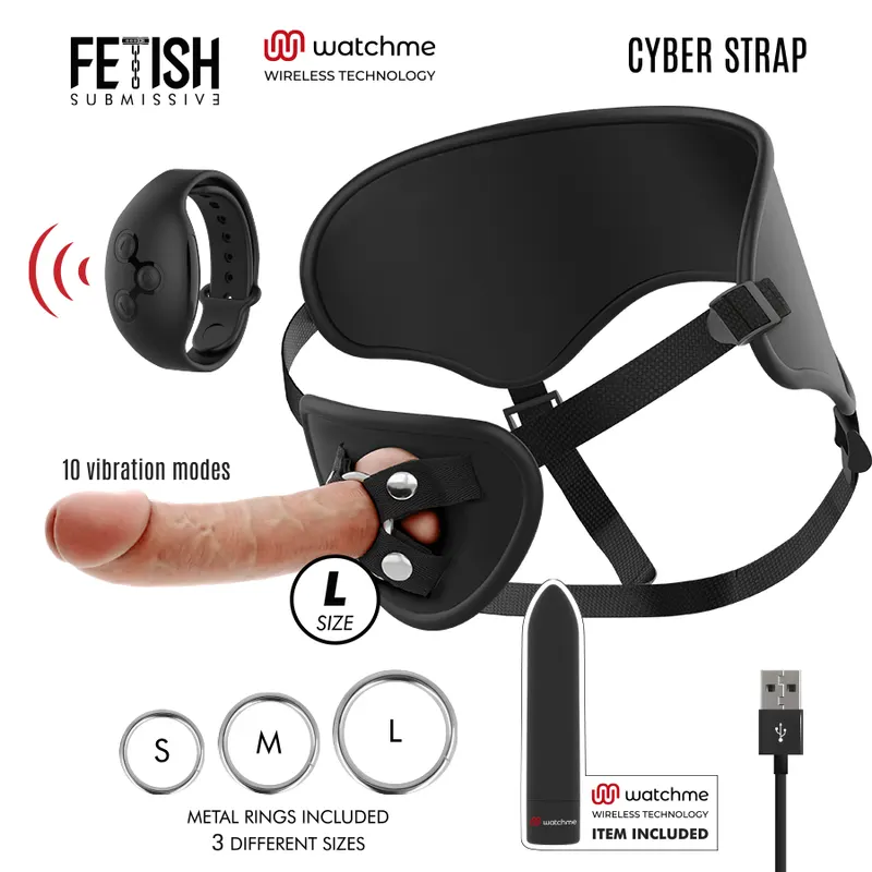 Fetish Submissive Cyber Strap - Arnés With dildo And bala control remoto Watchme L Technology