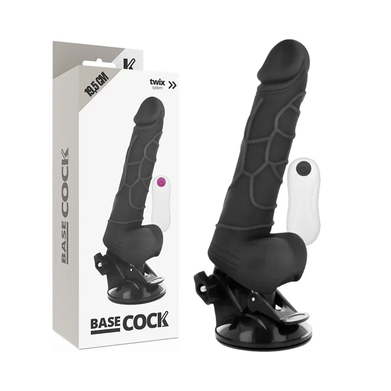 Basecock - Realista vibrador control remoto negro With Testicles 19.5 Cm -O- 4 Cm