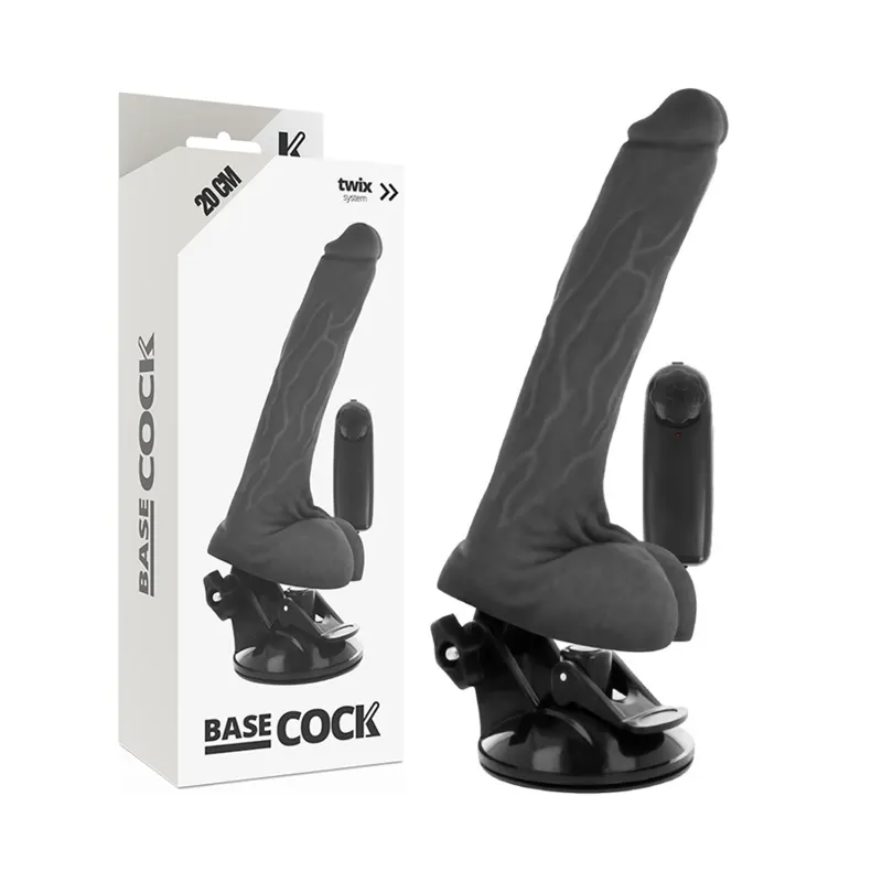 Basecock - Realista negro control remoto vibrador With Testicles 20 Cm -O- 4 Cm