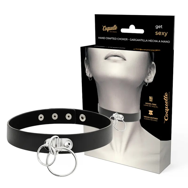 Coquette Chic Desire - Doble anillo Vegan Leather Choker