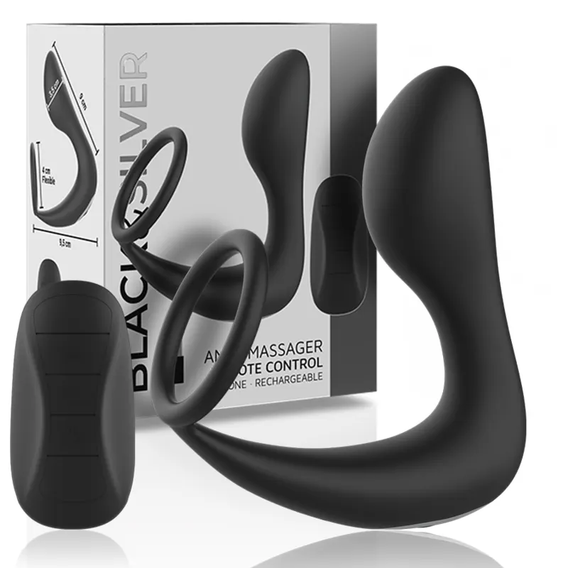 Black&Silver - Control remoto Anal masajeador recargable silicona negro
