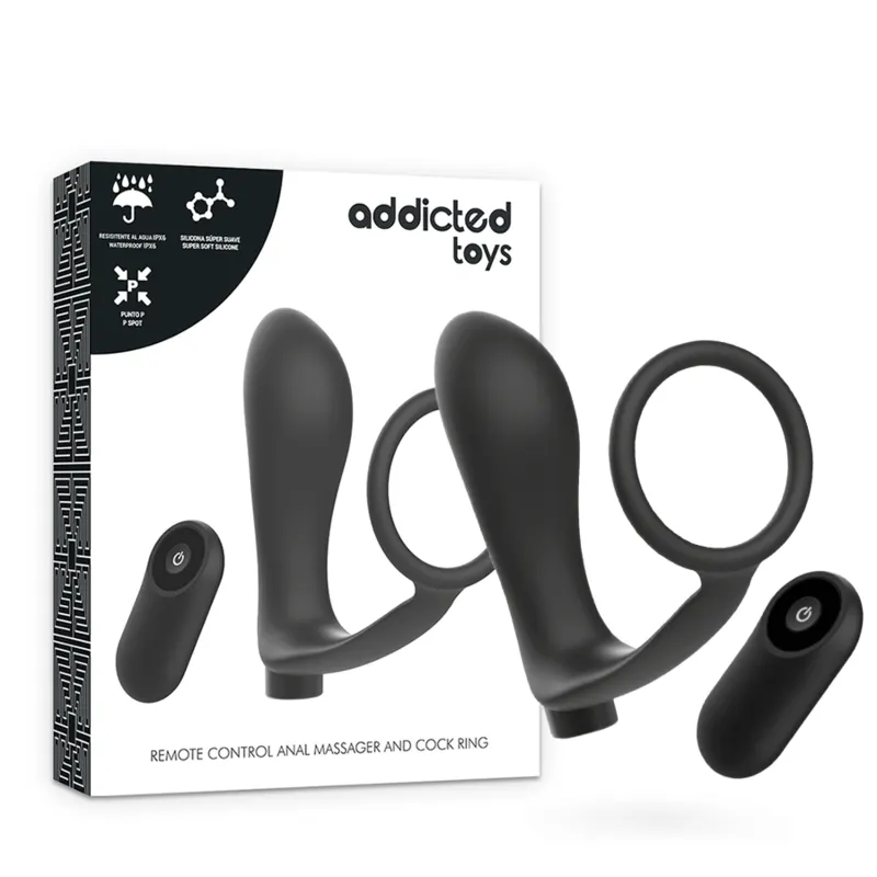 Addicted Toys - Anillo para el pene With control remoto plug anal negro recargable