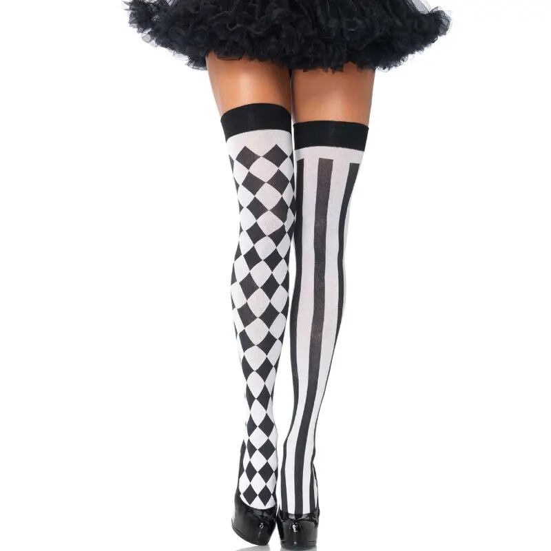 Leg Avenue - Negro/blanco Arlequin High Socks