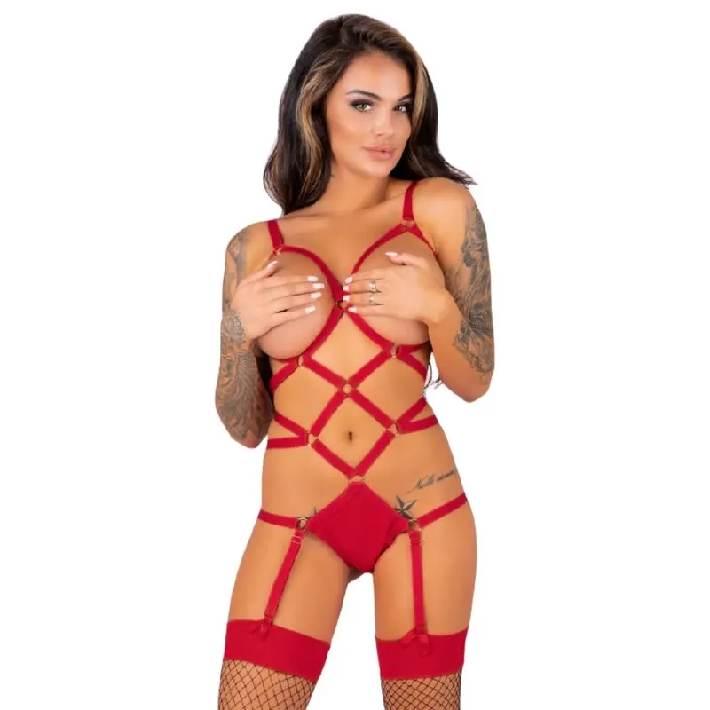 Livco Corsetti Fashion - Thiara Lc 20213 set Body + medias rojo S/M