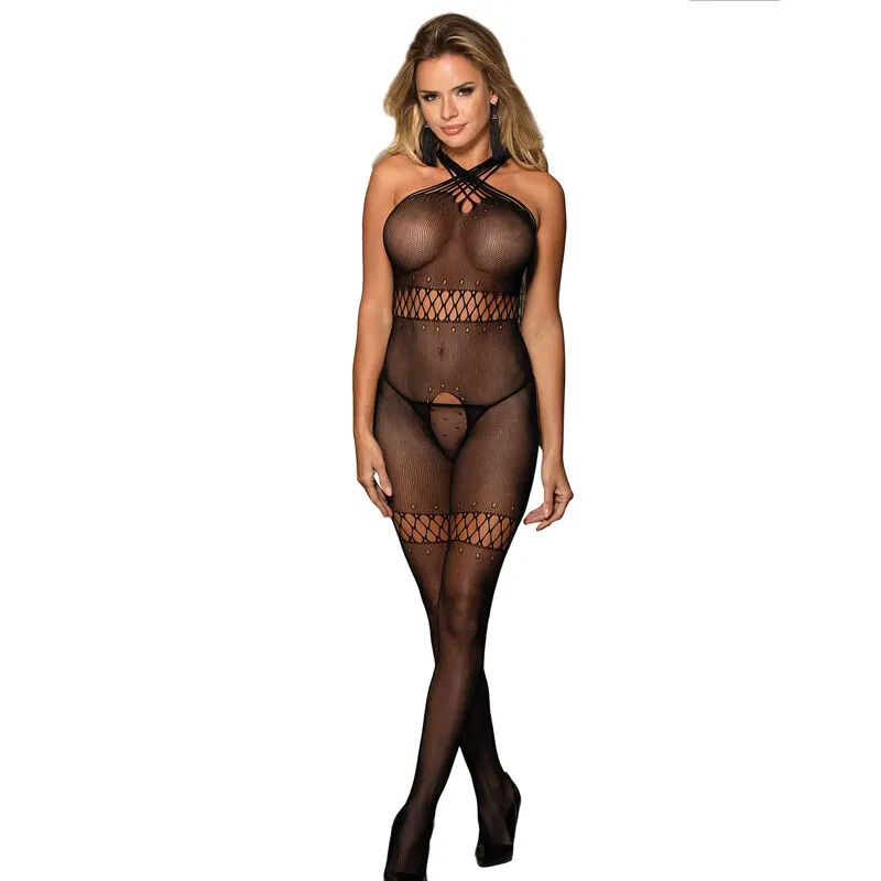 Subblime - 951948 Fishnet bodystocking With Crossed Neck Straps negro One Size
