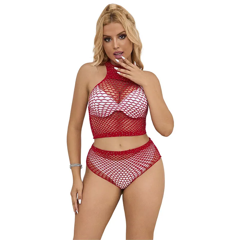 Subblime - 952402 Fishnet set With rosa Diamonds One Size