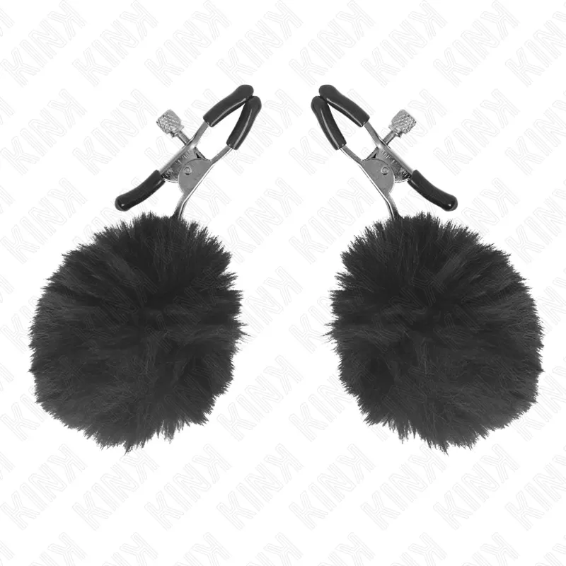 Kink - Faux Fur Ball pezones Clamp negro 6 Cm