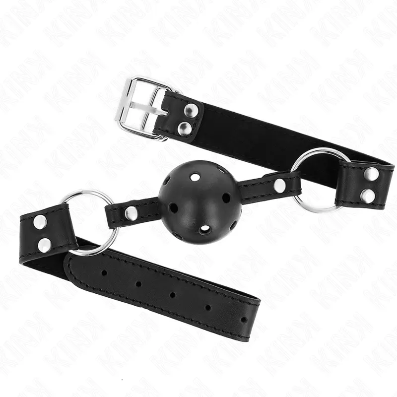 Kink - Breathable Ball 4 Cm Gag With doble Rivet Model 1 negro 62.5 X 2.5 Cm Adjustable 42-58 Cm