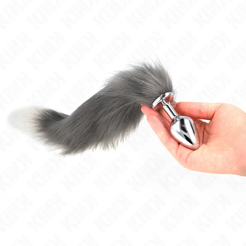 Kink - Plug anal Size M 8 X 3.5 Cm With Synthetic Tail 40 Cm Grey And blanco