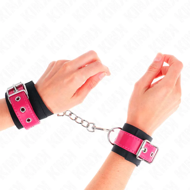 Kink - Nylon Wrist Restraints negro With Leatherette Belt Raspberry Rose Adjustable 19-29 Cm X 5.1 Cm