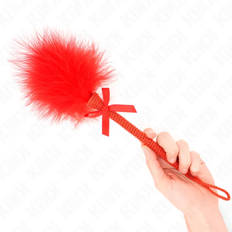 Kink - Nylon Rope wand With Tickle Feathers And rojo Bow 25 Cm