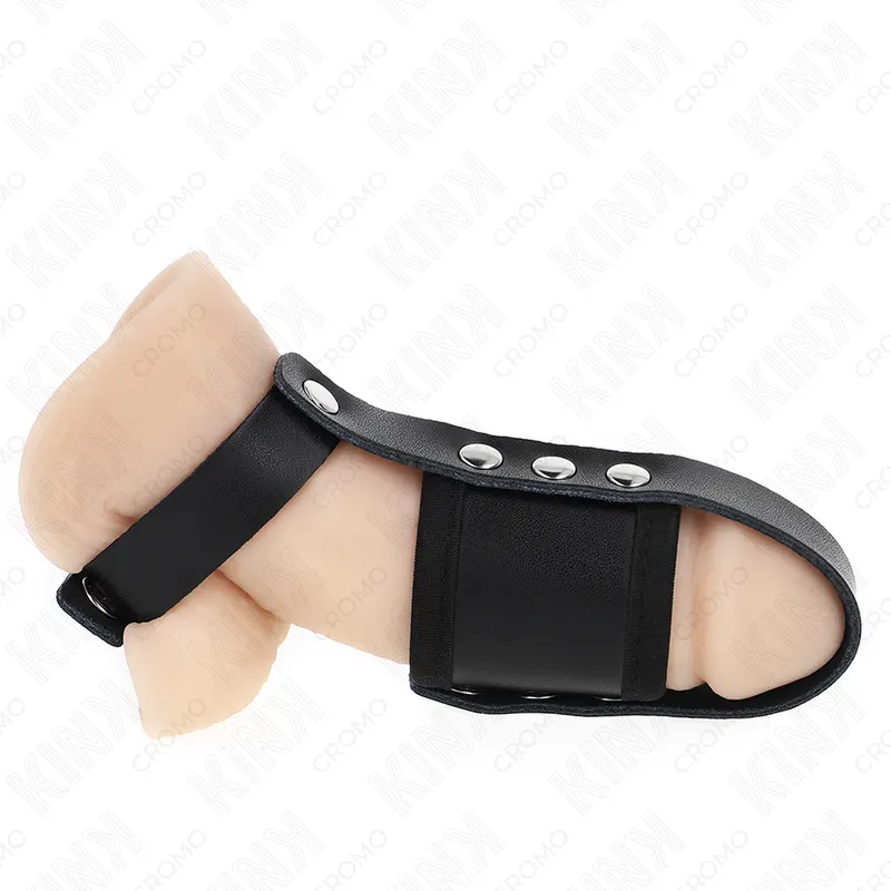 Kink - Leather Penis Cage anillo With Adjustable Coated Ball Divider Strap