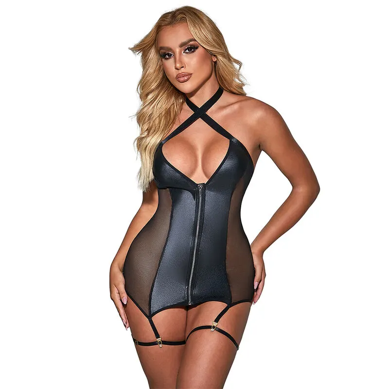 Subblime - 954451 Sexy Mesh Dress Leather negro L/Xl