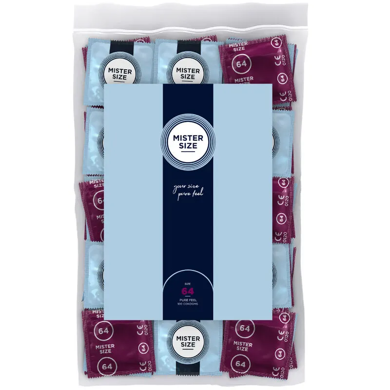 Envase frontal de MISTER SIZE 64 mm, pack de 100 unidades