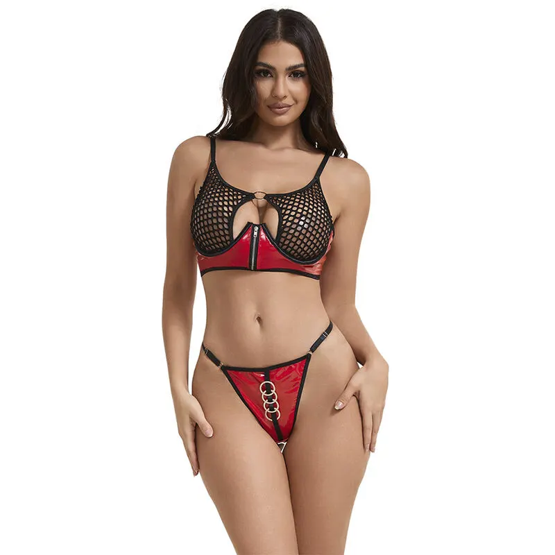 Subblime - 955540 rojo Patent Leather Mesh Zipper sujetador set L/Xl