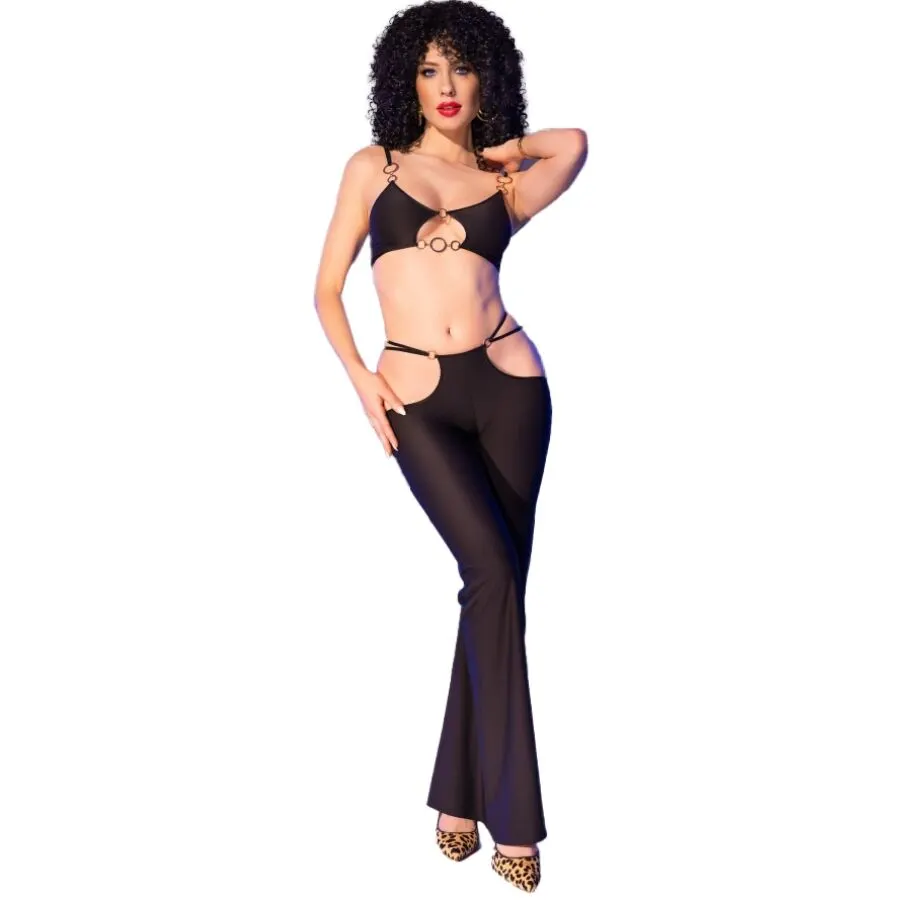 Chilirose - Cr 4851 negro Top And Leggings set With dorado Accessories L