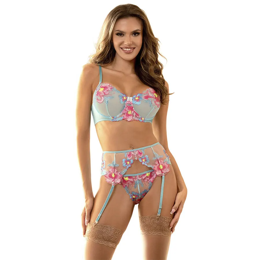 Subblime - 957650 Flower Embroidered sujetador And Garter Belt set rosa L/Xl