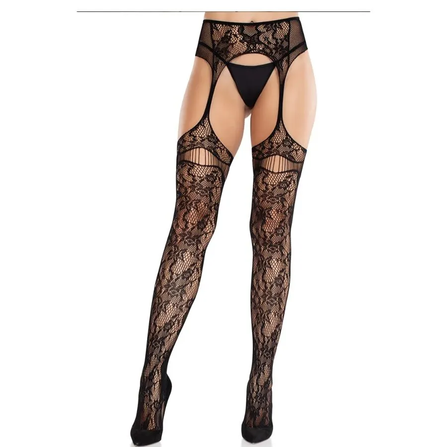 Leg Avenue - Lace medias With Garters negro