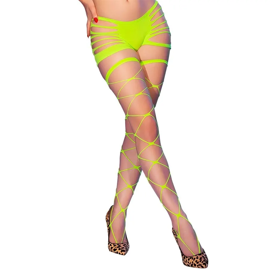 Chilirose - Cr 4867 Neon verde Fishnet Tights With Holes