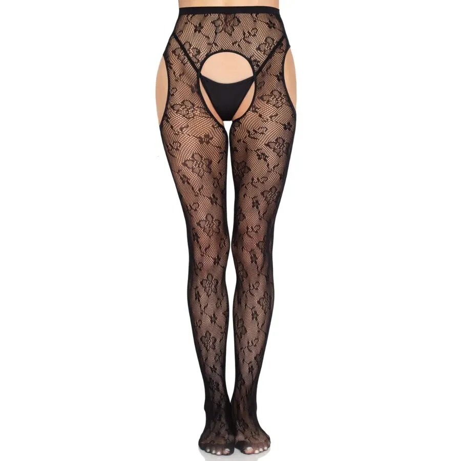 Leg Avenue - 1967 Bloom Net Suspender Tights negro - One Size