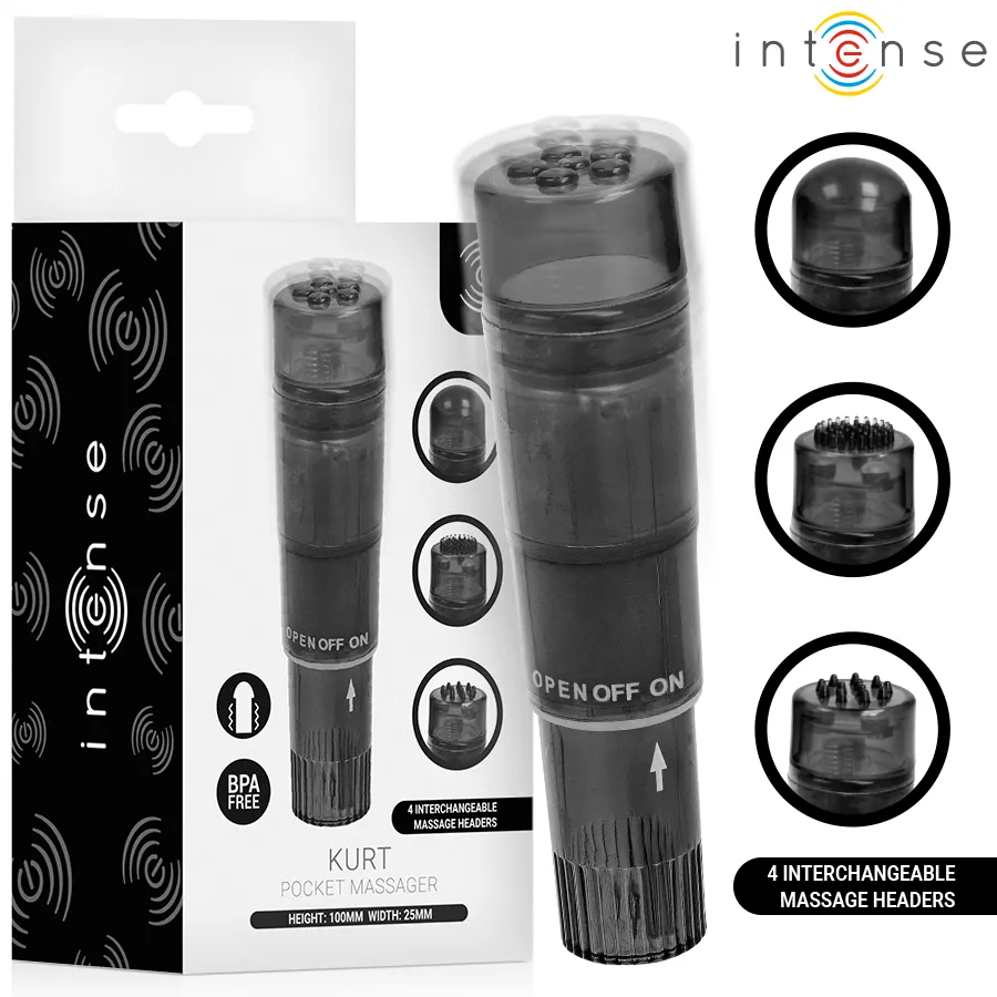 Intense - Kurt mini masajeador With 4 Interchangeable Heads negro