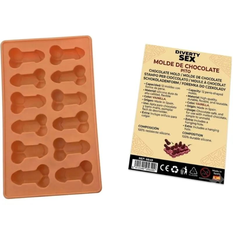 Diablo Picante - Chocolate Mold With 12 silicona Penises For Hanging Vanilla