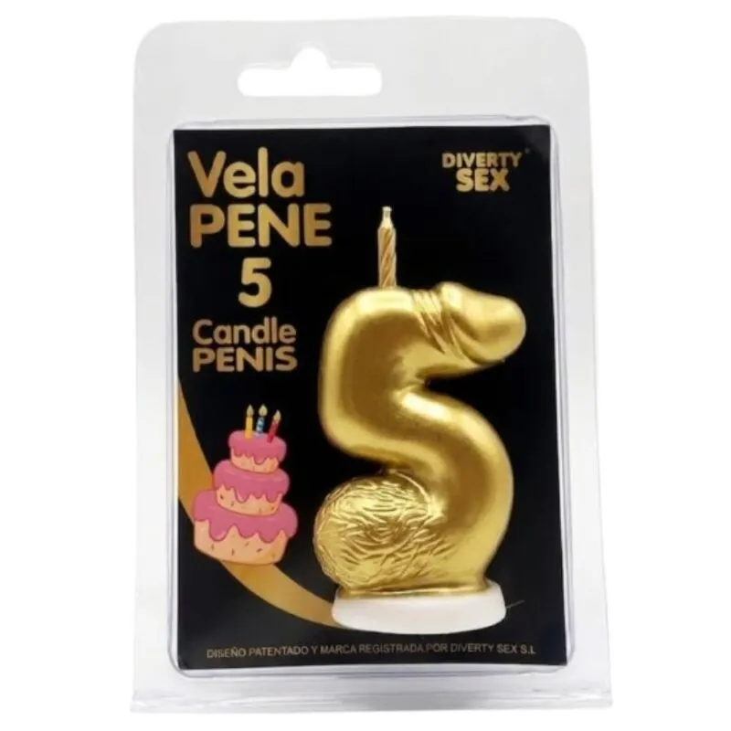 Diablo Picante - Penis vela In The Shape Of The Number 5 dorado Color