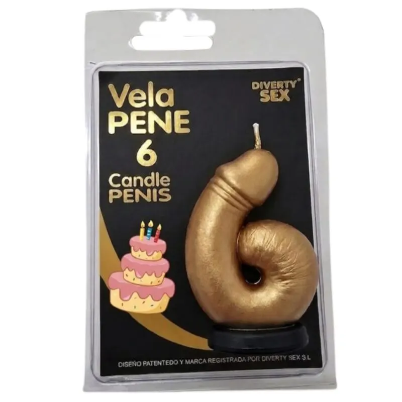 Diablo Picante - Penis vela In The Shape Of The Number 6 dorado Color