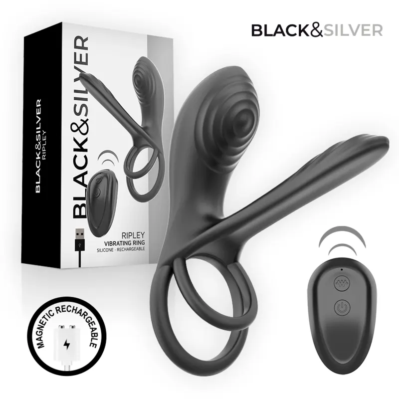 Black &Amp; Silver - Ripley recargable vibrador anillo With control remoto negro