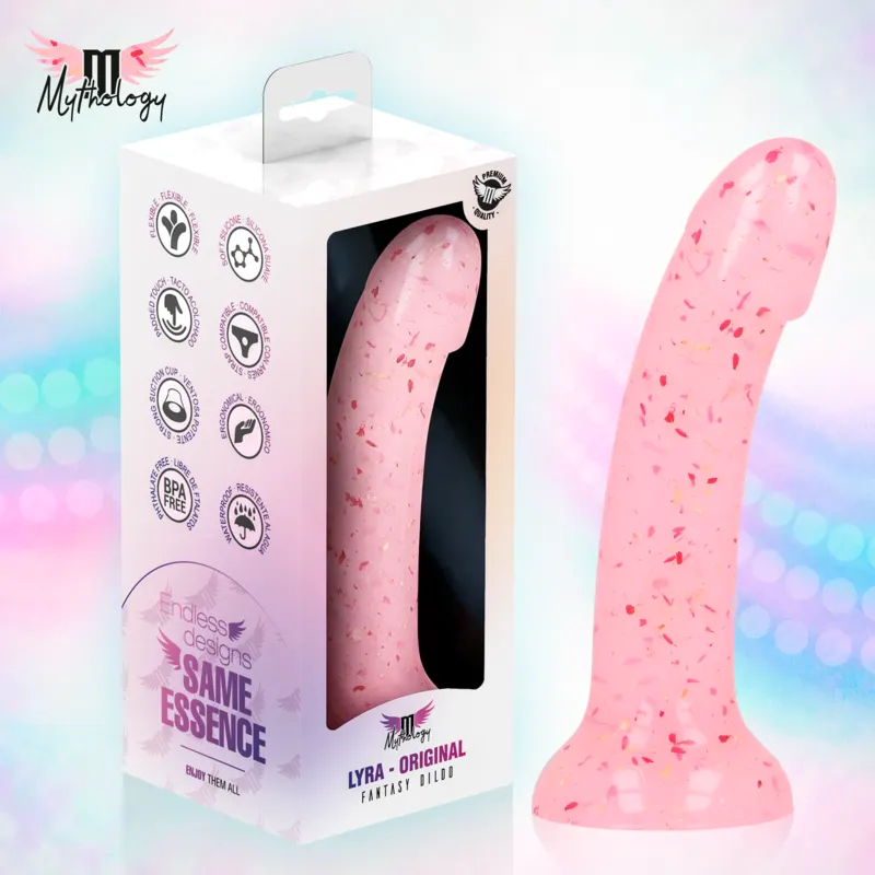Mythology - Lyra 9 silicona dildo 17 Cm Ø 3.6 Cm transparente rosa rojo Speckled