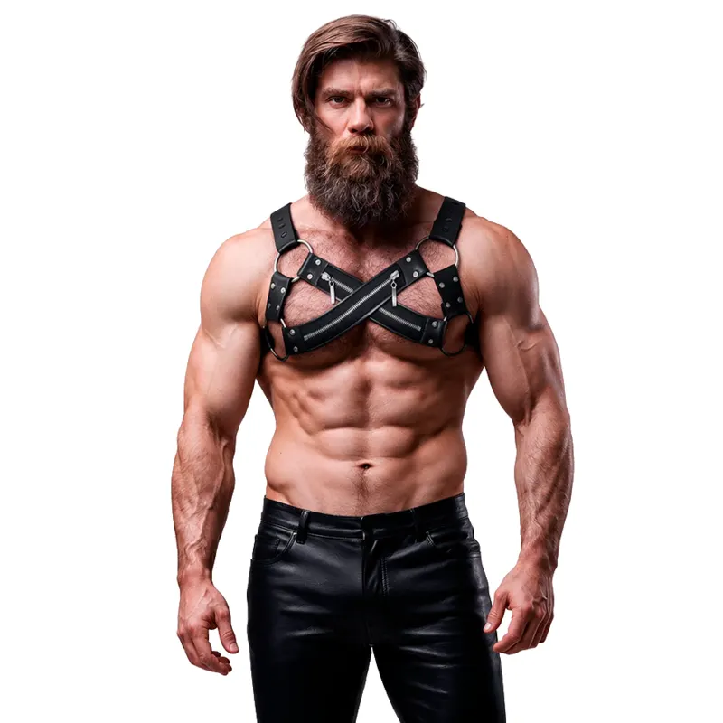 Fetish Submissive Attitude - Adjustable Neoprene Cross-Over Chest Bulldog arnés With Zippers para hombre