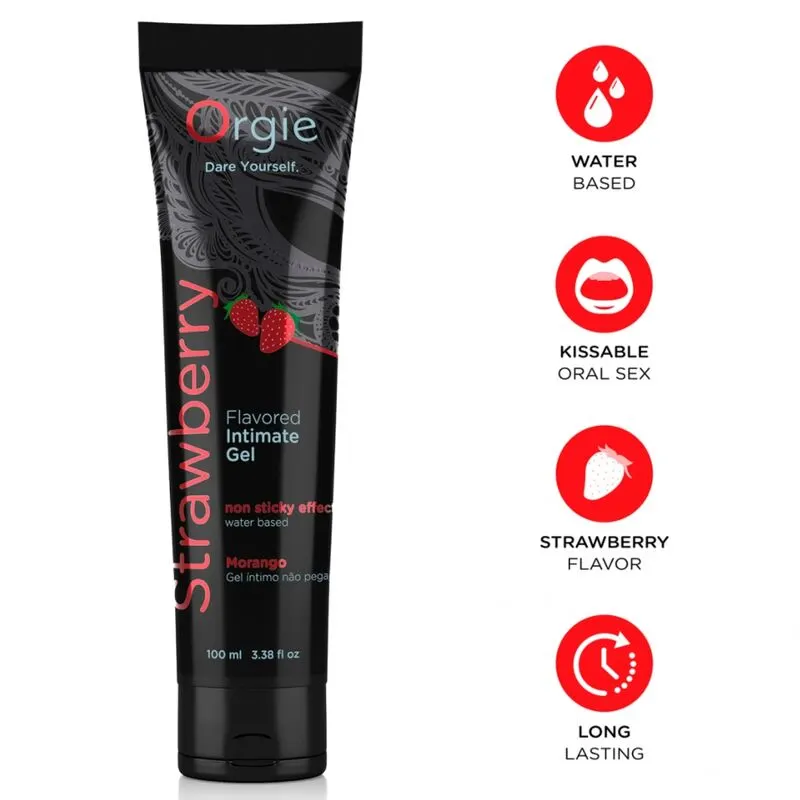 Orgie - Lube Tube Strawberry Kissable Water-Based Intimate gel 100 Ml