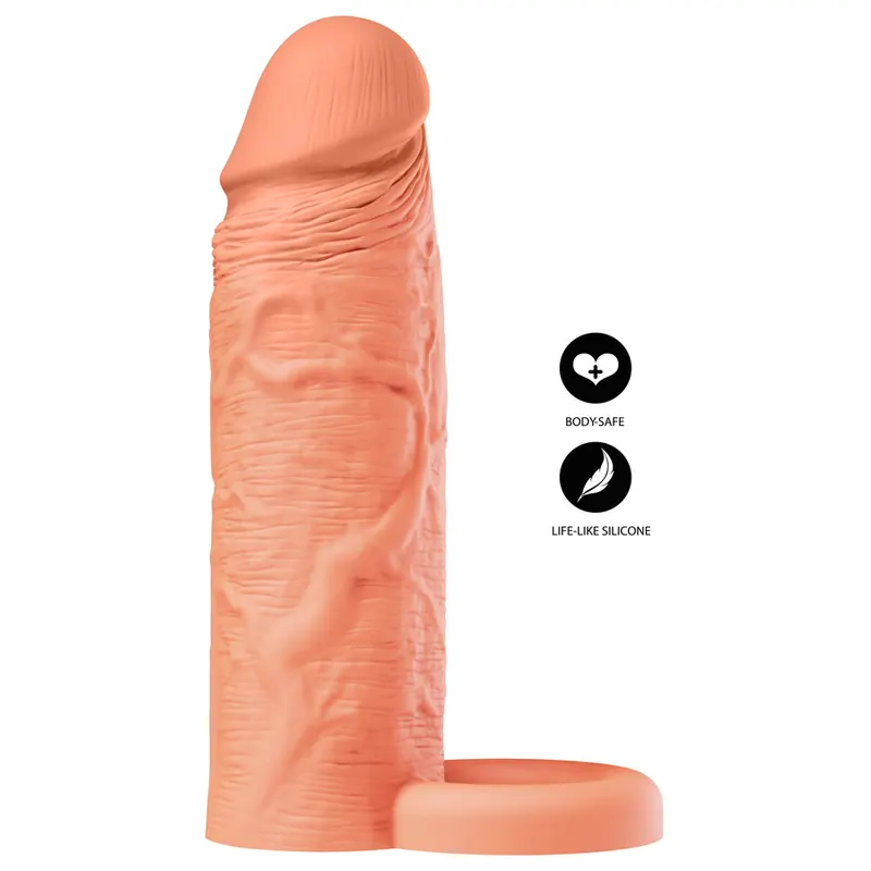 Hidden Desire - Inferno Liquid silicona Extender funda With anillo – 15 Cm – Ø 4.5 Cm – Skin Tone