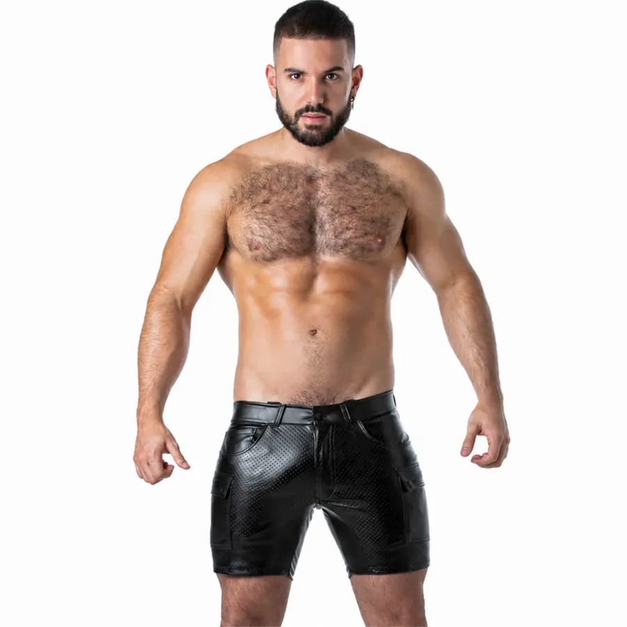 Locker Gear - Punch Hole Leatherette Cargo Shorts negro M
