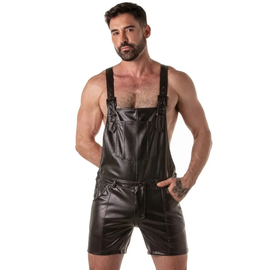 Locker Gear - Punch Hole Leatherette Short Overalls negro Xl