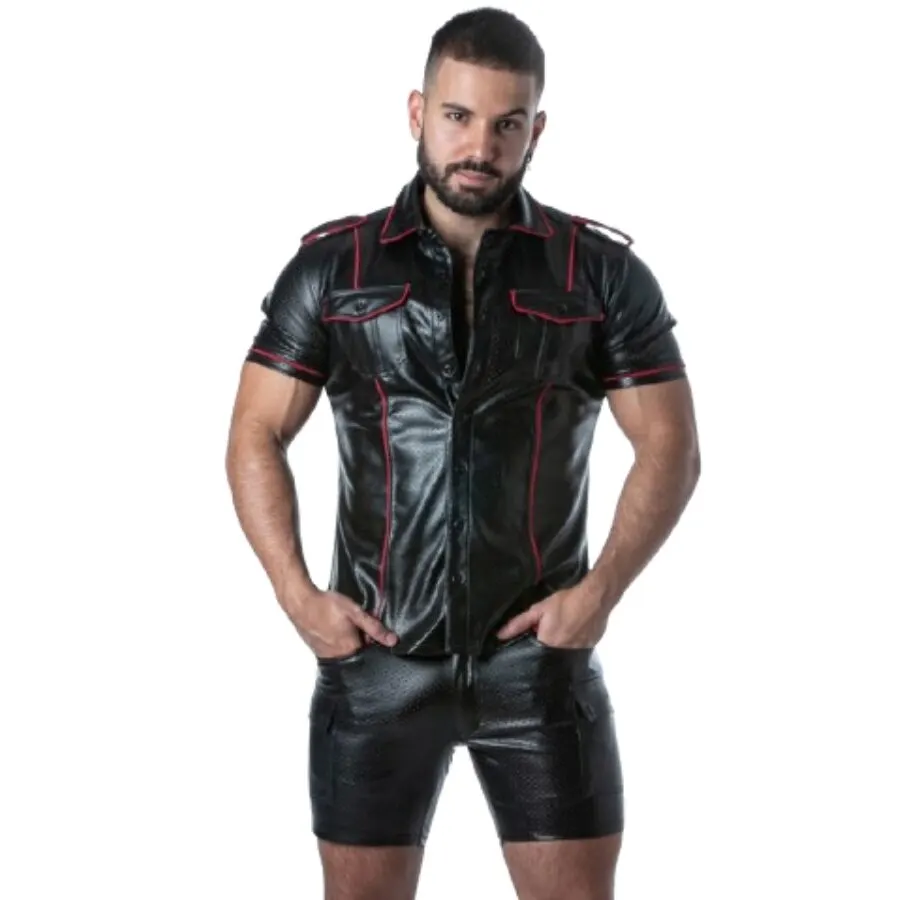 Locker Gear - Punch Hole Leatherette Shirt rojo S