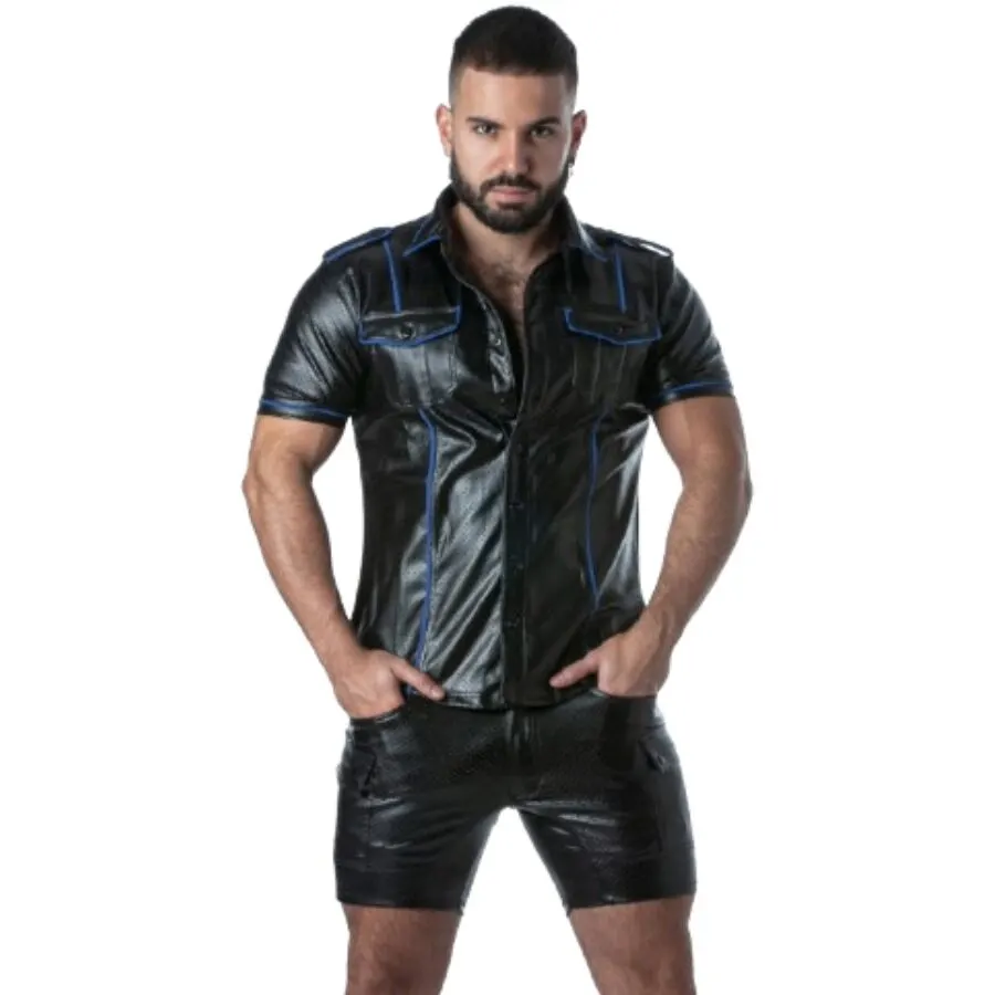 Locker Gear - Punch Hole Leatherette Shirt azul Xl