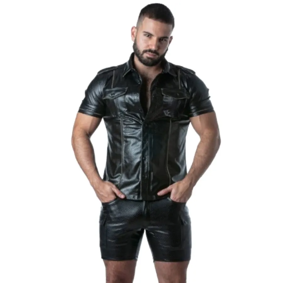 Locker Gear - Punch Hole Leatherette Shirt Khaki L