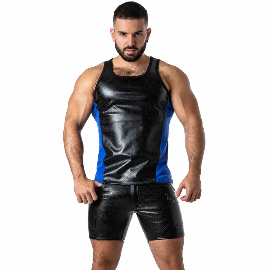 Locker Gear - Punch Hole Leatherette Tank Top azul L