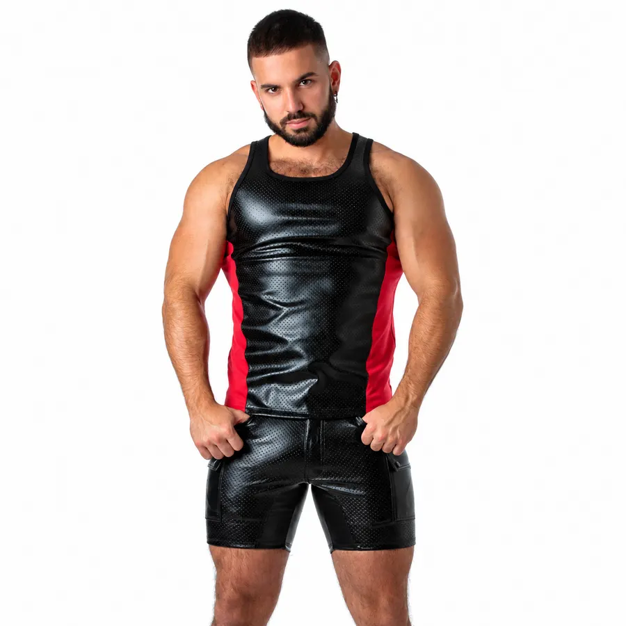 Locker Gear - Punch Hole Leatherette Tank Top rojo M