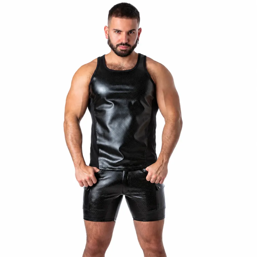 Locker Gear - Punch Hole Leatherette Tank Top negro L