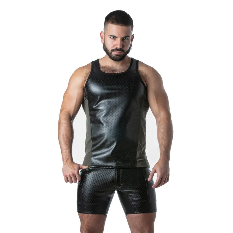 Locker Gear - Punch Hole Leatherette Tank Top Khaki L