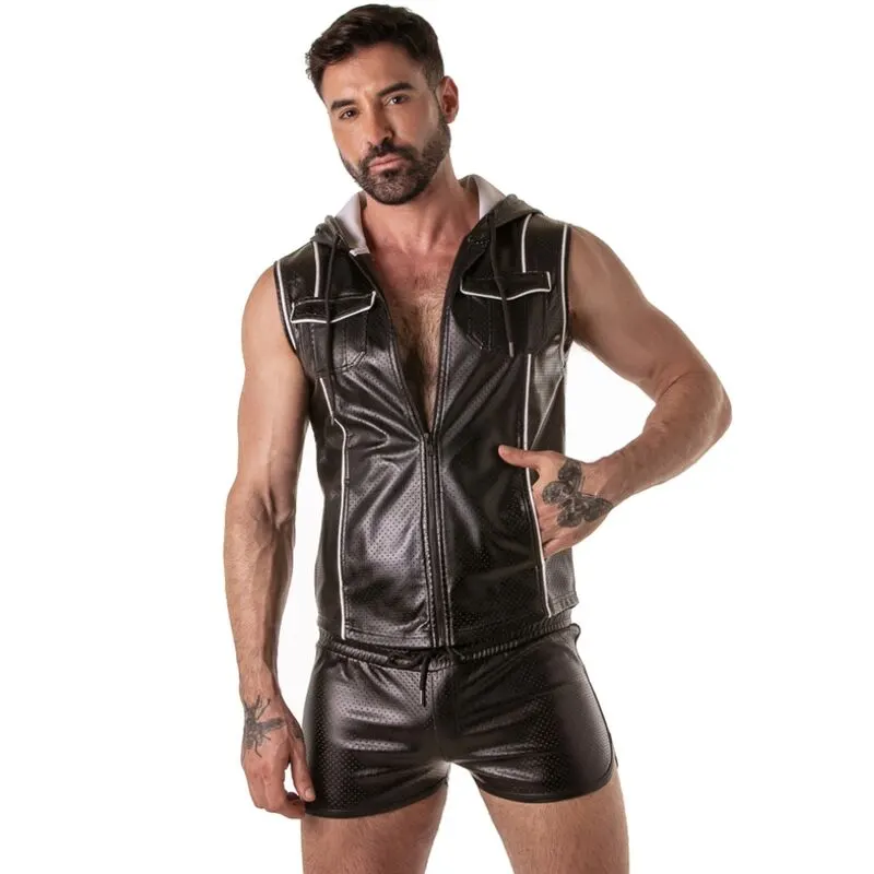 Locker Gear - Punch Hole Leatherette Hoodie blanco M