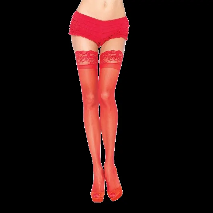 Leg Avenue - Rojo Tights With Self-Adhesive Lace